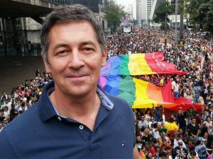 Randy Berry, the first U.S. special envoy for the rights of LGBTI persons, is shown at a gay pride rally in Sao Paulo, Brazil, in June 2015. Berry says the U.S. is supporting activists worldwide but recognizes the risks they face in many countries. Photo courtesy U.S. State Department