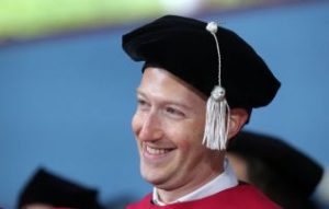 CAMBRIDGE, MA - MAY 25: Mark Zuckerberg, Harvard dropout and CEO of Facebook, a company worth nearly $400 billion, is pictured at the Harvard University commencement in Cambridge, MA on May 25, 2017. Zuckerberg delivered the commencement address and received an honorary degree. (Photo by David L. Ryan/The Boston Globe via Getty Images)